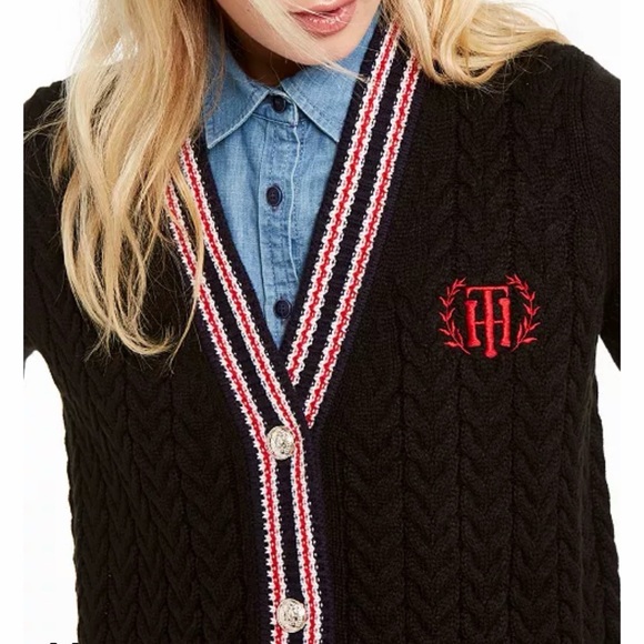 Tommy Hilfiger Cable-Knit Varsity Cardigan Small - Picture 3 of 9